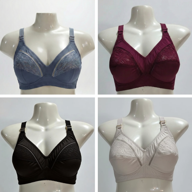 Cotton Pack of 4 Bras - Multi-Color Essential Set (Skin, Mehroon, Blue, Black)