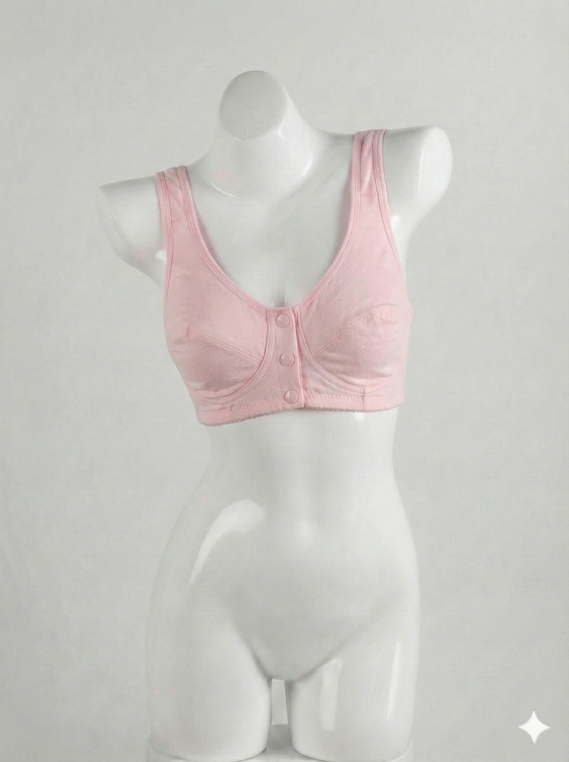 Front Button Wireless Cotton Bra – Pink
