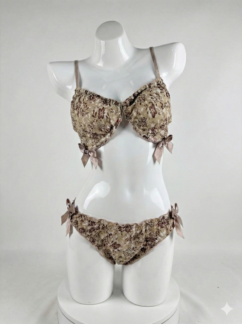 Vintage Floral Lingerie Set – Soft Bra with Matching Panty