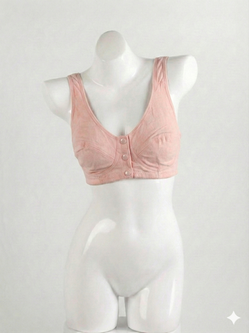Front Button Wireless Cotton Bra – Pink