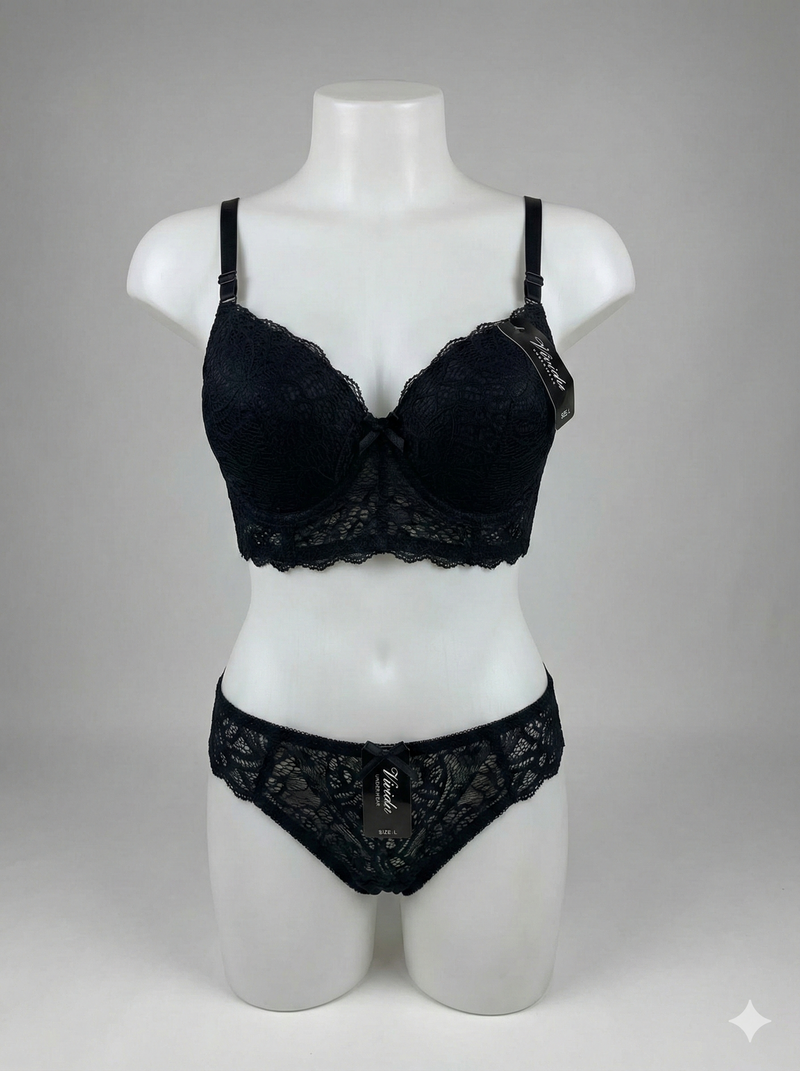 Premium Padded Black Bra & Panty Set