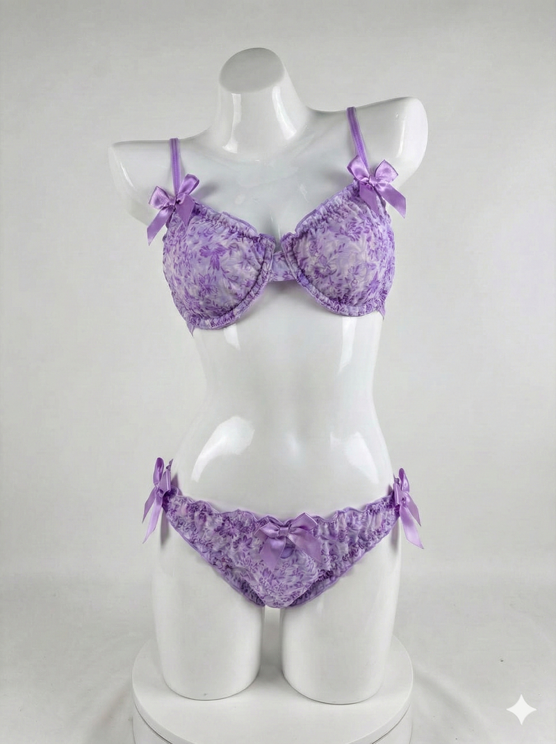 Vintage Floral Lingerie Set – Soft Bra with Matching Panty