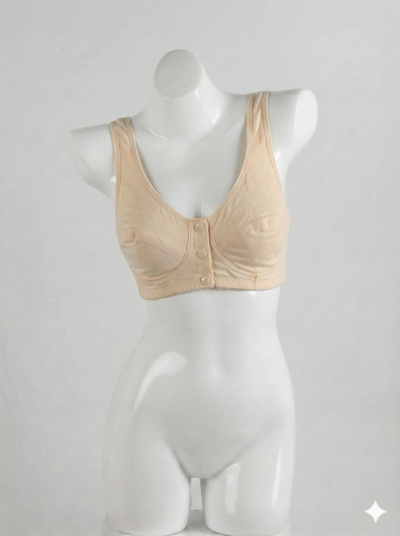 Front Button Wireless Cotton Bra – Peach